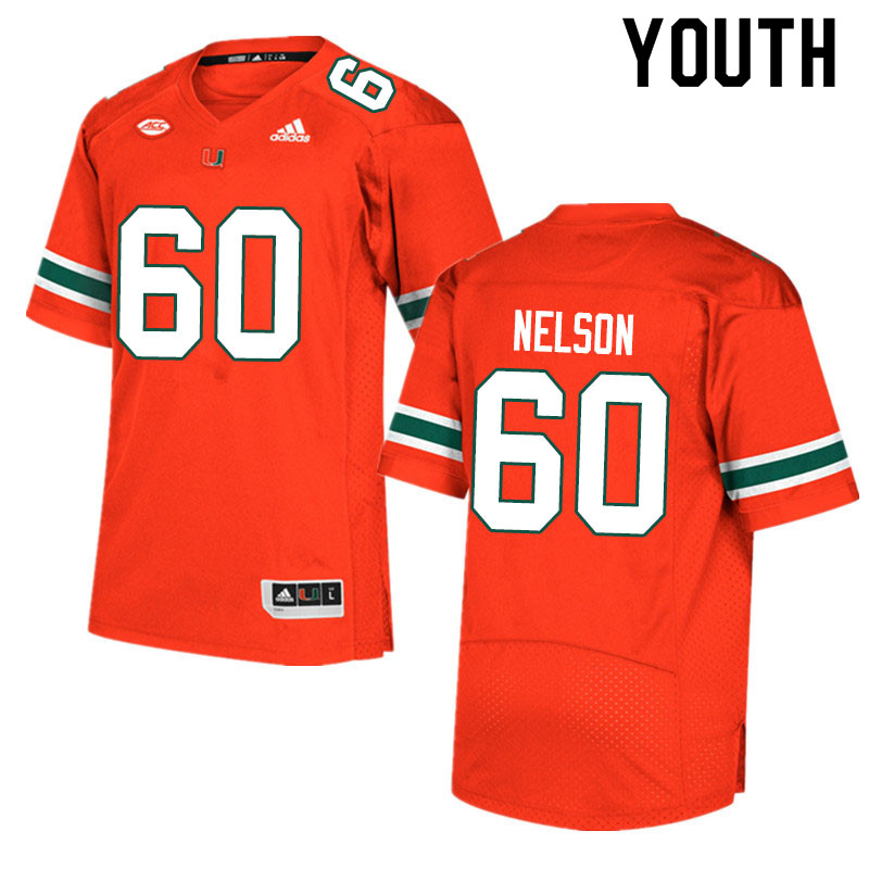 Adidas Miami Hurricanes Youth #60 Zion Nelson College Football Jerseys Sale-Orange - Click Image to Close